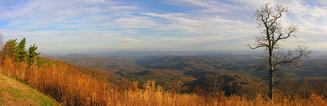 View from the east ridge near Sparta off the Blue Ridge Parkway looking over northeast North Carolina towards Pilot Mountain. flickr photo by billkrisjacob