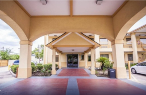 Hotel entrance under canopy