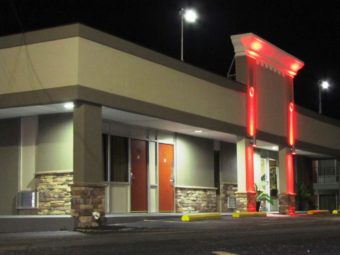 Night shot of hotel entrance