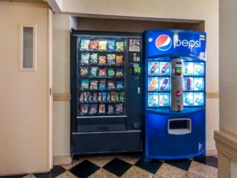 Snack and drinks vending machines, tiled flooring