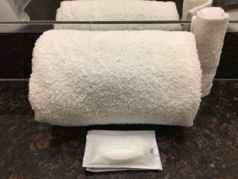 Bathroom amenities, rolled towels