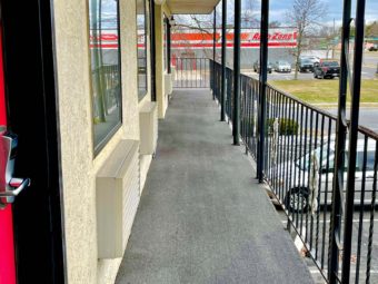 Exterior room entrances and covered walkway