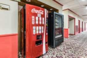 Vending drink and snack machines, carpet flooring