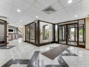 Hotel entrance and lobby, guest check in desk