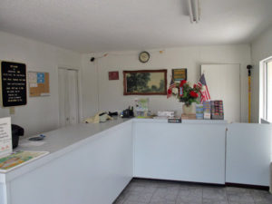 Front Desk, guest information, tiled flooring