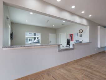 Guest Check in desk, tiled flooring