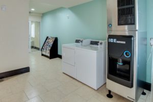 Guest information leaflet stand, coin operated washer and dryer, ice dispenser